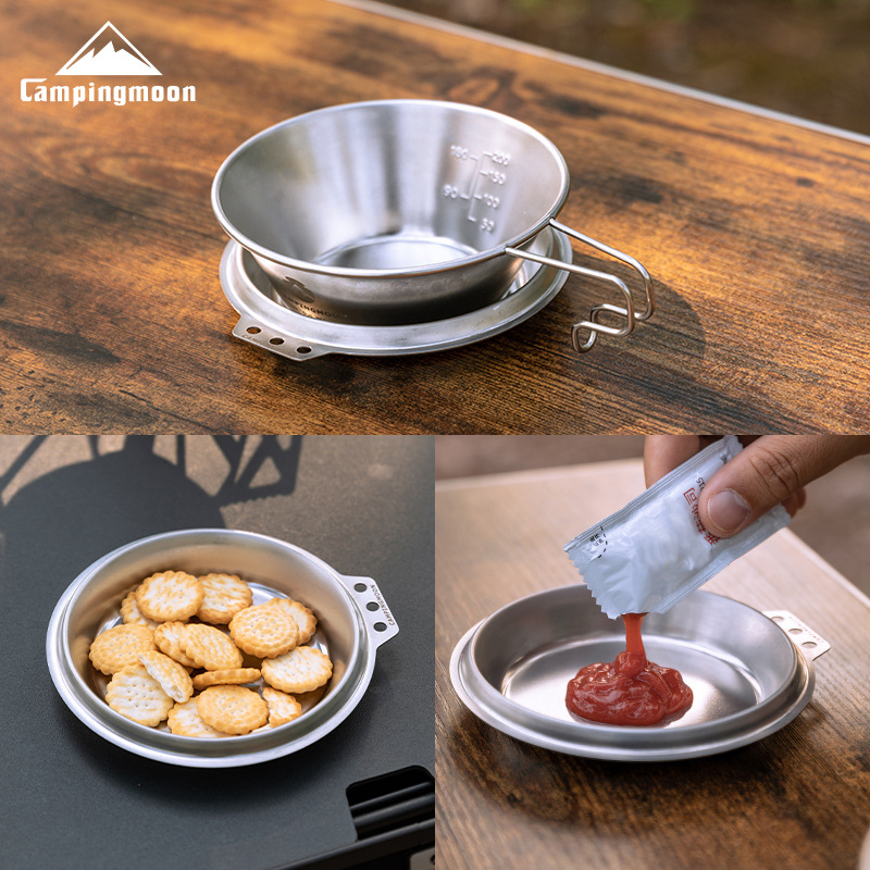 Camping Cooking Dishes - CAMPINGMOON S-SD 厚みのあるステンレス製フライパン 深型スノープーラーボウル蓋付き キャンプ用ディッシュ ディップディッシュ