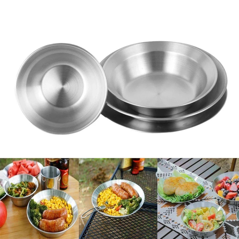 Camping Cooking Dishes - ステンレス鋼食器セット屋外用プレートボウル皿バーベキューキャンプ用マルチサイズ食器調理用品