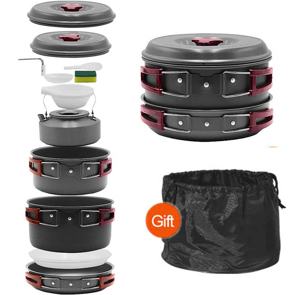 Camping Cooking Frying Pan - 3〜4人用のポータブル屋外調理セット、フライパン、キャンプ鍋、ハードアルミナクッキング、お茶、水、バーベキュー、肉、キャンプ
