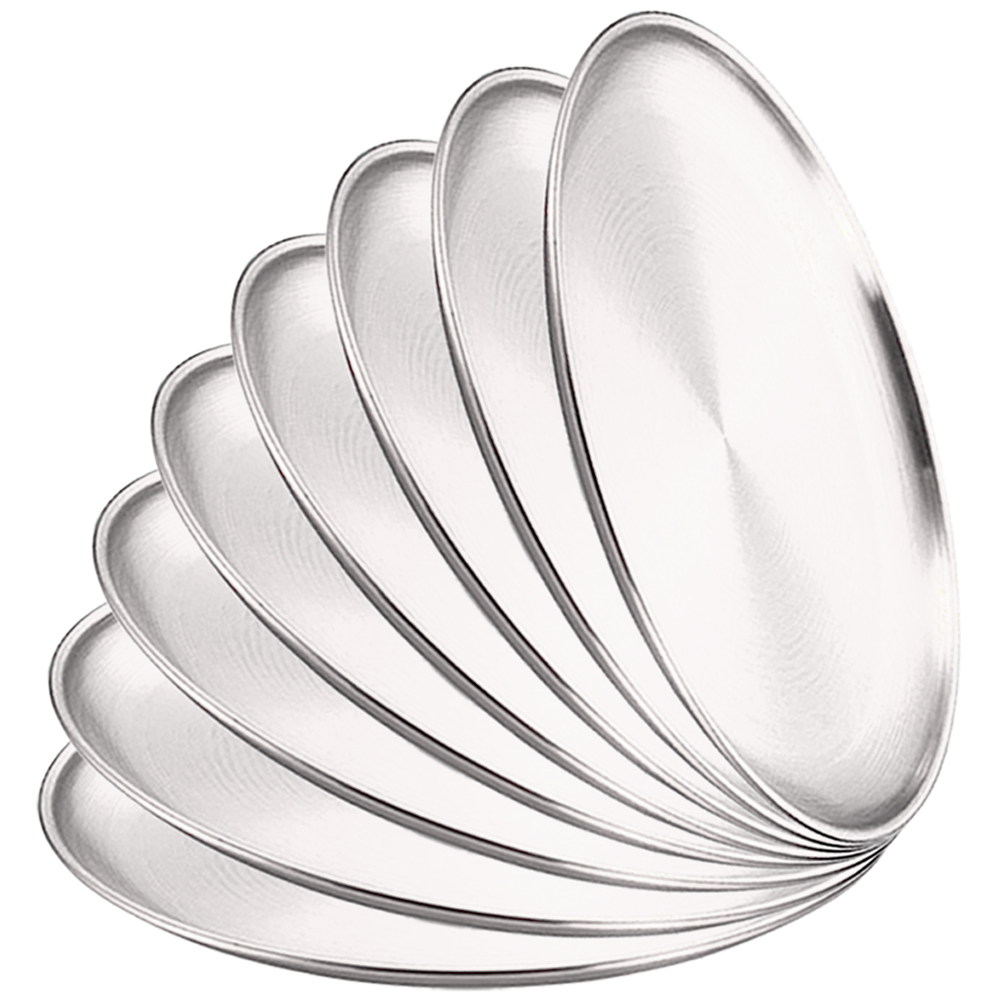 Camping Cooking Dishes - 8 個金属ダイニング皿ステンレス鋼ラウンドプレート浅いトレイ 20/23/26 センチメートルバーベキューピクニックキャンプ食品容器食器セット