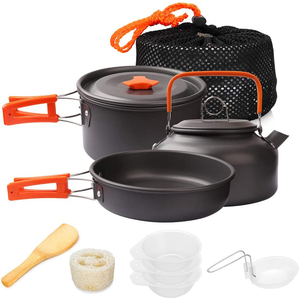 Camping Cooking Pot Set - 1 ピース/1 セットキャンプ調理器具キット屋外調理セットアルミ機器屋外ポット旅行食器キッチンハイキングピクニックバーベキュー