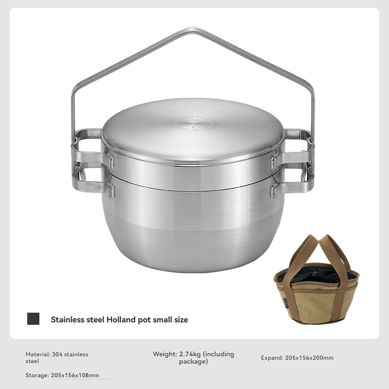Camping Cooking Frying Pan - DO-25 厚みのあるステンレス鋼の屋外吊り下げ鍋調理器具シチューポットキャンプ多用途フライパン沸騰鍋ダッチポット