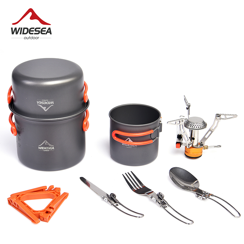 Camping Cooking Burner - 幅のキャンプ用調理器具セット、屋外食器用品用品、バーナーストーブ、折りたたみナイフ、フォーク、ポータブルポットスーツ、縦型カップ