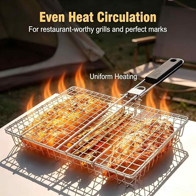 Camping Cooking Gifts - グリルバスケット 大型 ポータブル 折りたたみ式 BBQ キャンプ用グリルラック
