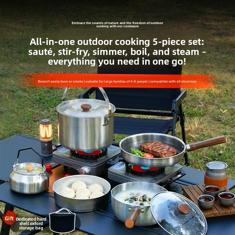 Camping Cooking Frying Pan - ポータブルキャンプ調理器具セット多機能カセットストーブ調理鍋沸騰水フライパンアウトドア調理器具キット
