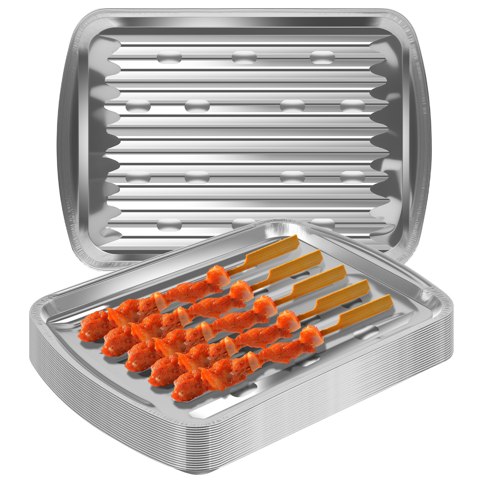 Camping Cooking Kitchen - アルミホイルトレイ ノンスティックベーキングパン 食品グレード BBQボウル アウトドアキャンプ BBQピクニック