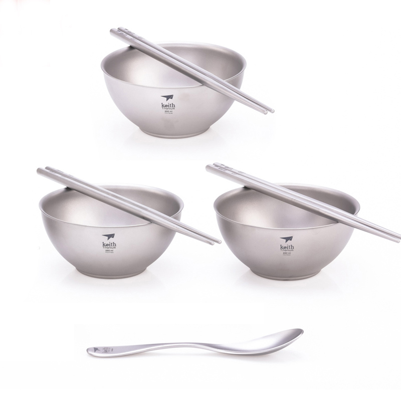Camping Cooking Gifts - キースクッキングセット、チタンボウル箸スプーンホームキット、キャンプ旅行ハイキング食器、ヌードルコンテナボウル、ギフトボックス