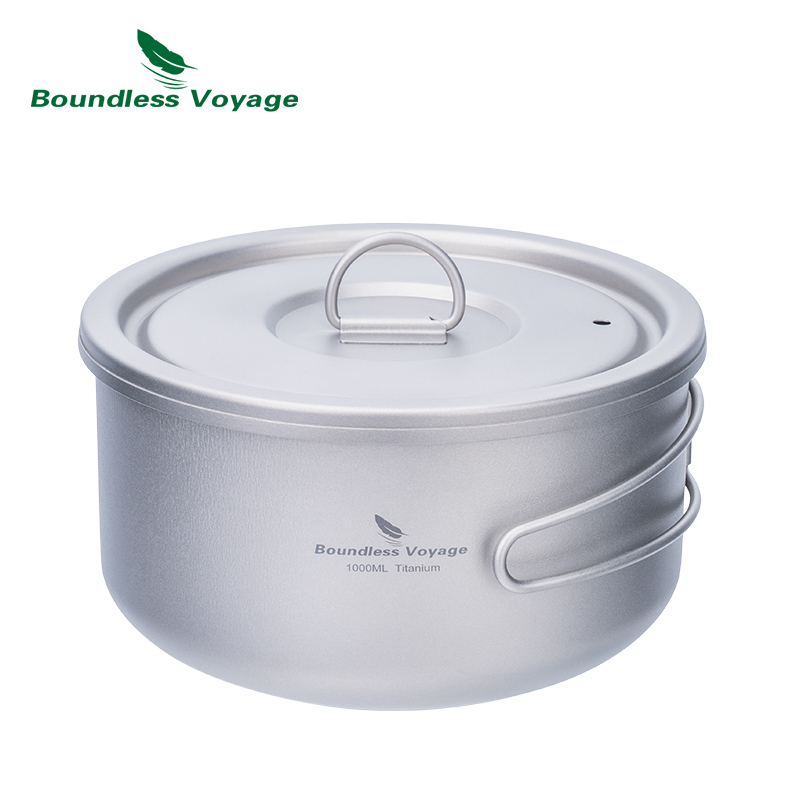 Camping Hiking Cooking - ふた付きのキャンプ用チタンポット,超軽量,屋外料理,単層,弁当箱,折りたたみ式ハンドル,ti2041C