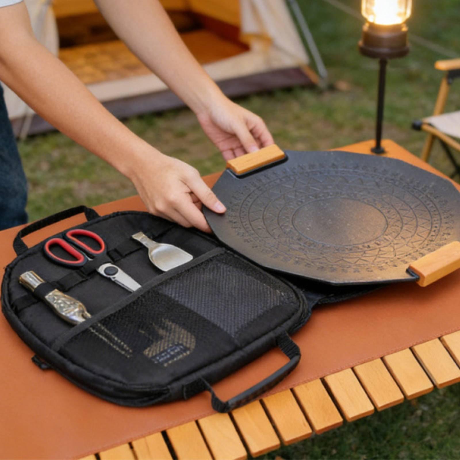 Camping Cooking Frying Pan - フライパン収納バッグ ポータブルスキレットキャリーバッグ 頑丈なグリルパンポーチ キャンパー、ピクニック、キャンプ、アウトドアクッキング用