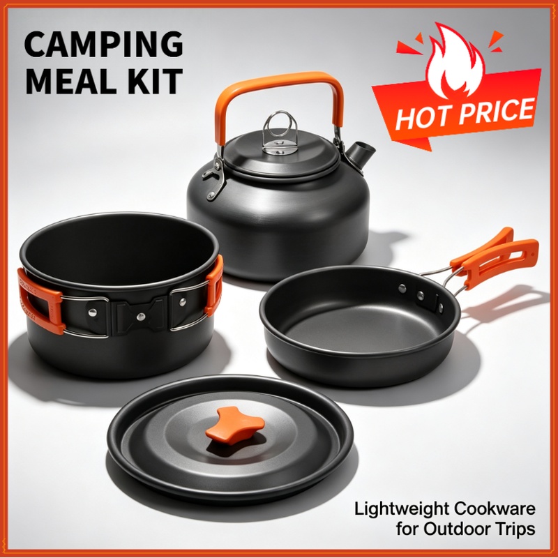 Camping Cooking Pot Set - キャンプクッキングセット キャンプ調理器具 旅行用食器 アウトドアピクニックセット ティーポット 2～3人用