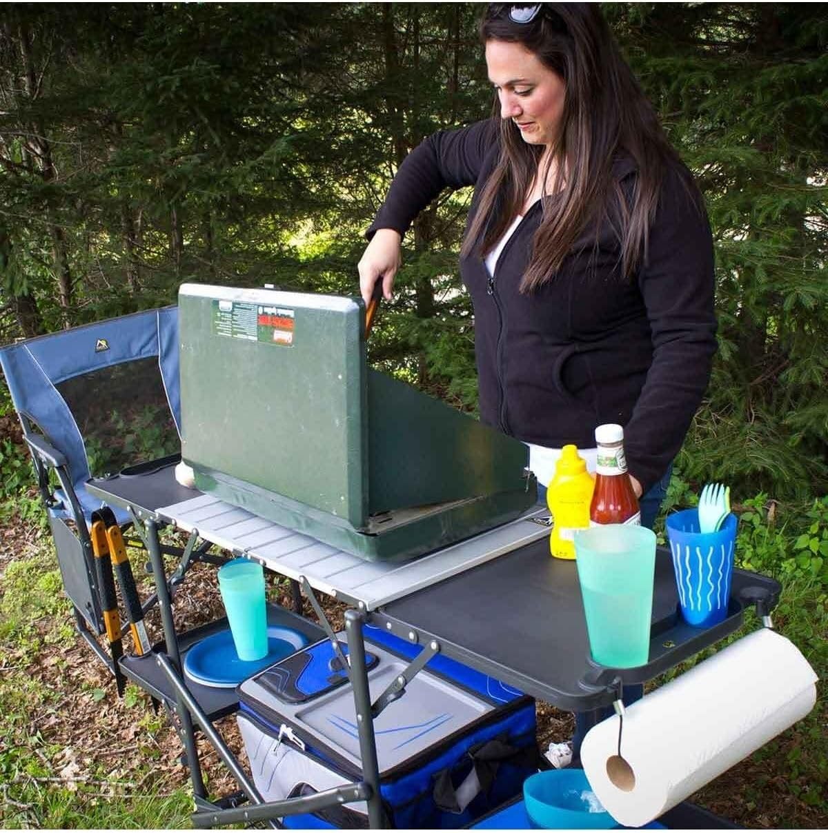 スリム折りたたみ式ポータブルキャンプキッチンテーブル、耐熱ト - Camping Cooking Kitchen のレビューと価格