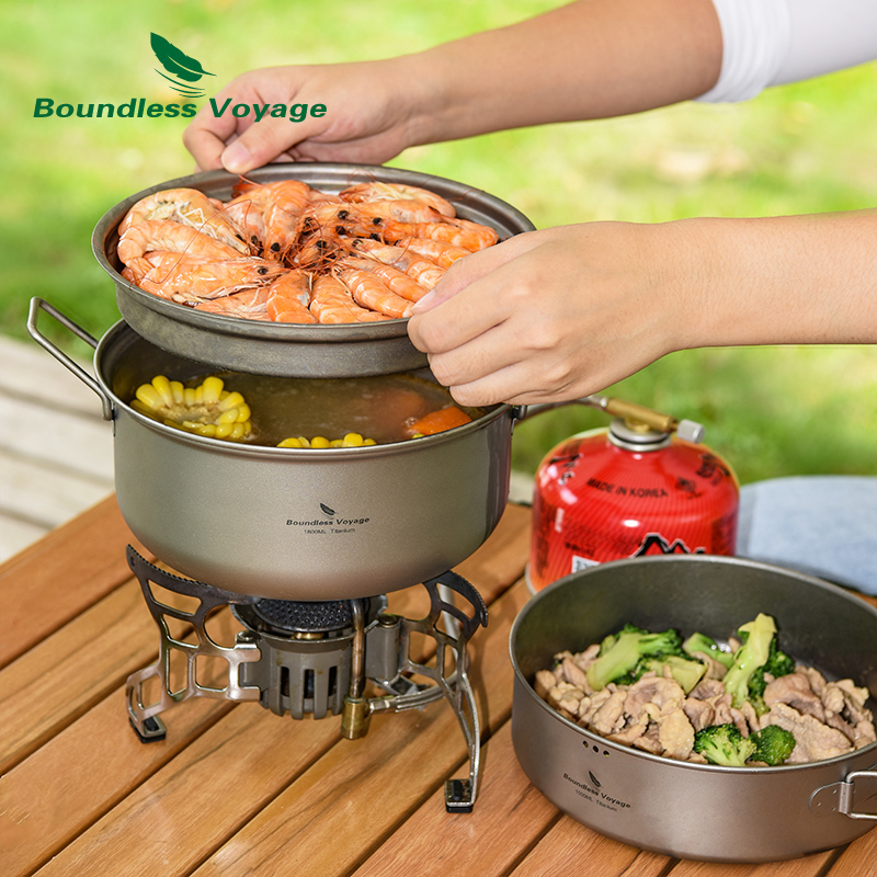 Boundless Voyage チタン蒸し器ストックポット - Camping Cooking Frying Pan のレビューと価格