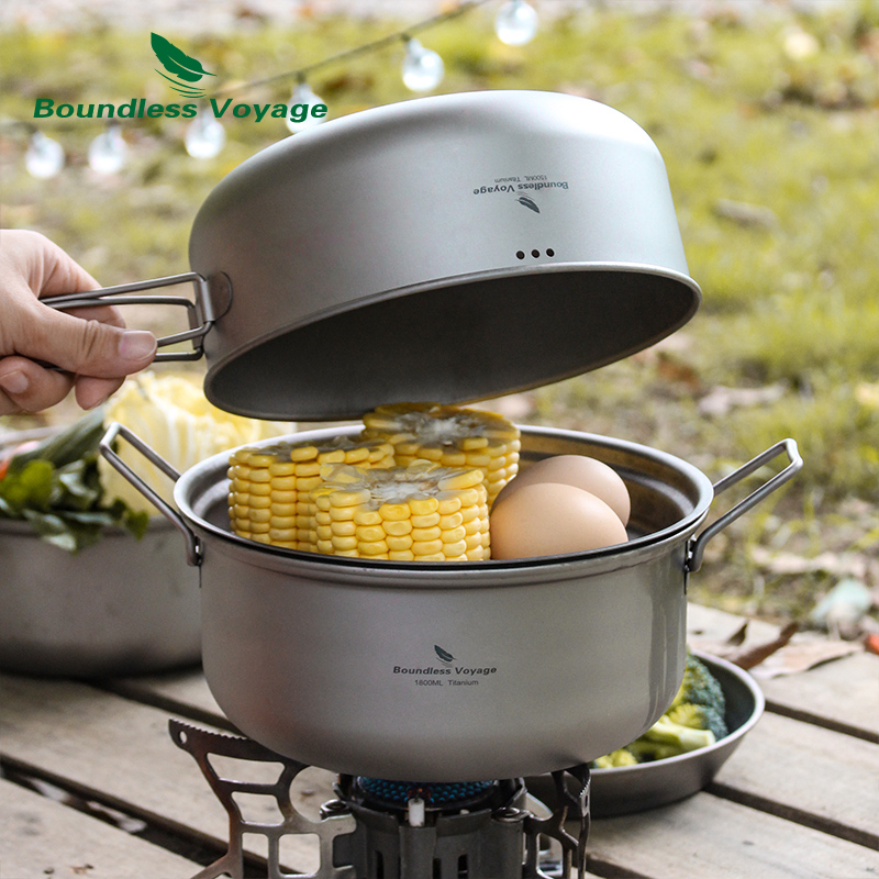 Boundless Voyage チタン蒸し器ストックポット - Camping Cooking Frying Pan のレビューと価格