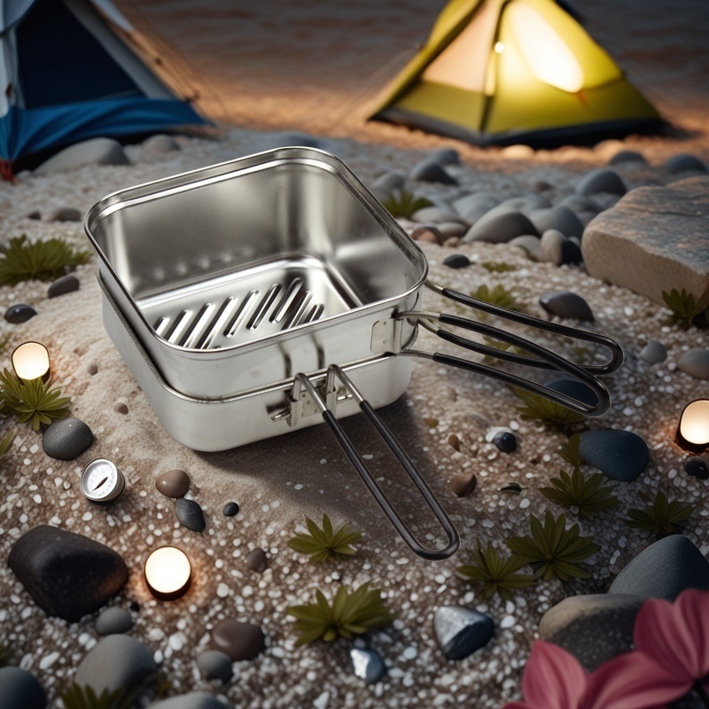 屋外調理用ステンレス製キャンプ鍋セット 軽量1.1L折りたた - Camping Cooking Frying Pan のレビューと価格