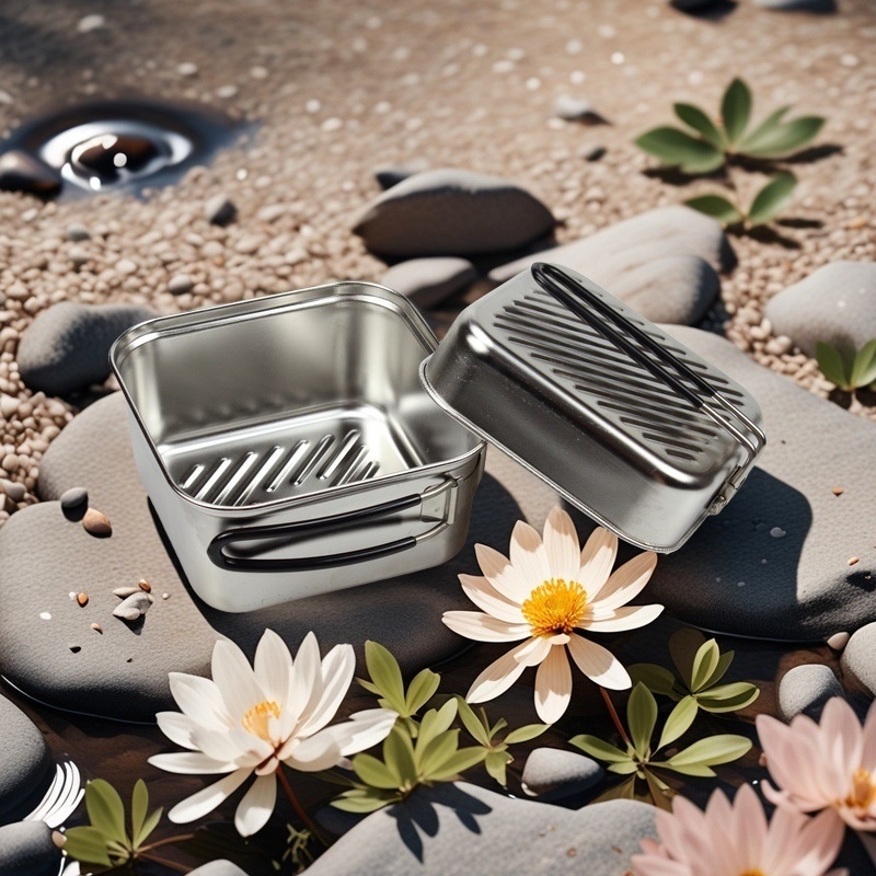 屋外調理用ステンレス製キャンプ鍋セット 軽量1.1L折りたた - Camping Cooking Frying Pan のレビューと価格