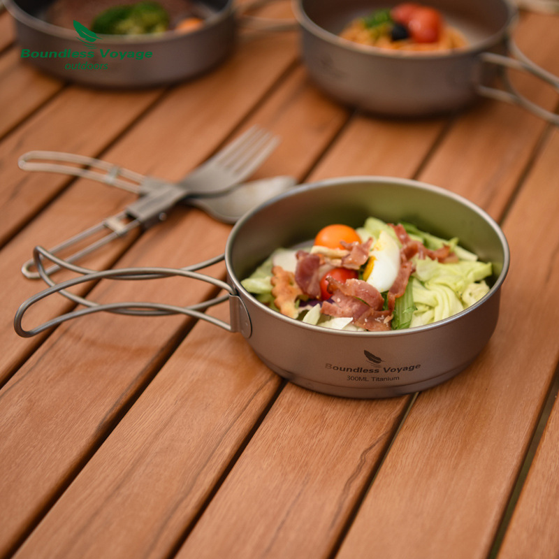 純チタン折りたたみハンドルポットセット、超軽量ポータブル、ア - Camping Cooking Frying Pan のレビューと価格