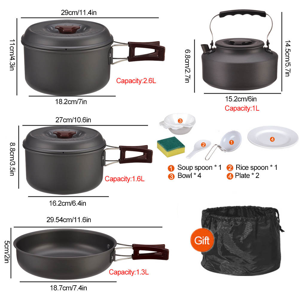 3〜4人用のポータブル屋外調理セット、フライパン、キャンプ鍋 - Camping Cooking Frying Pan のレビューと価格