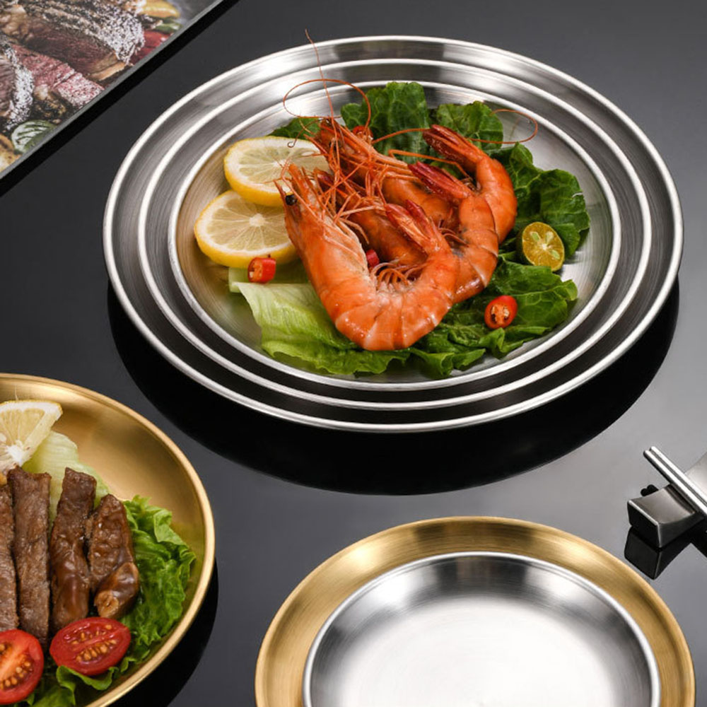 8 個金属ダイニング皿ステンレス鋼ラウンドプレート浅いトレイ - Camping Cooking Dishes のレビューと価格