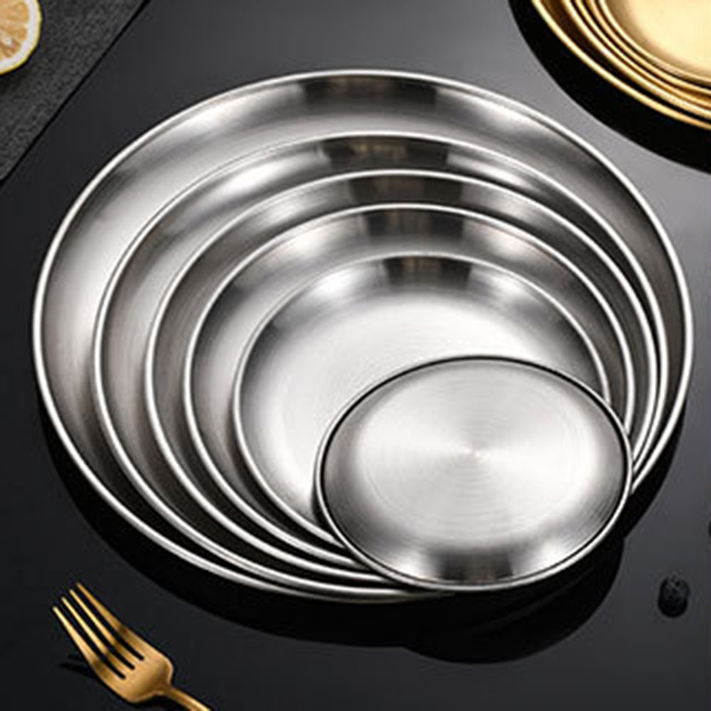 8 個金属ダイニング皿ステンレス鋼ラウンドプレート浅いトレイ - Camping Cooking Dishes のレビューと価格