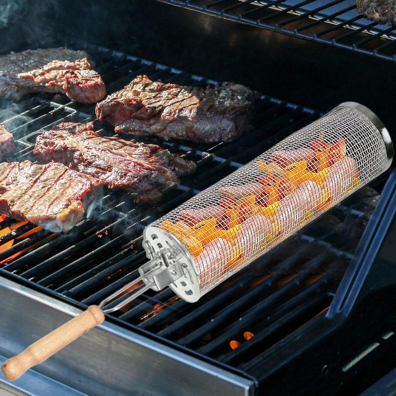 1pc ステンレス鋼回転バーベキューケージシリンダーケージ調 - Camping Cooking Gifts のレビューと価格