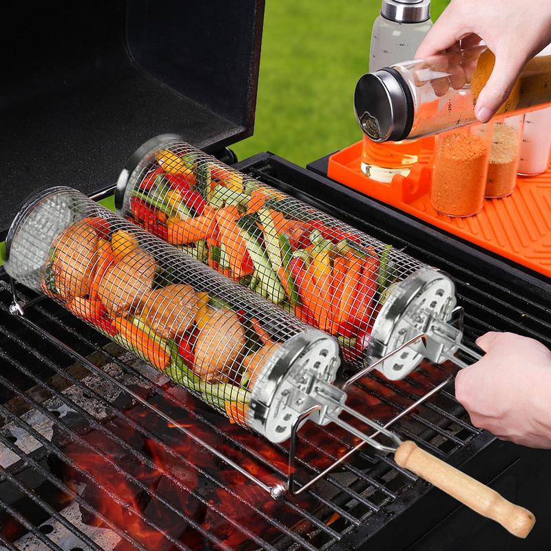1pc ステンレス鋼回転バーベキューケージシリンダーケージ調 - Camping Cooking Gifts のレビューと価格