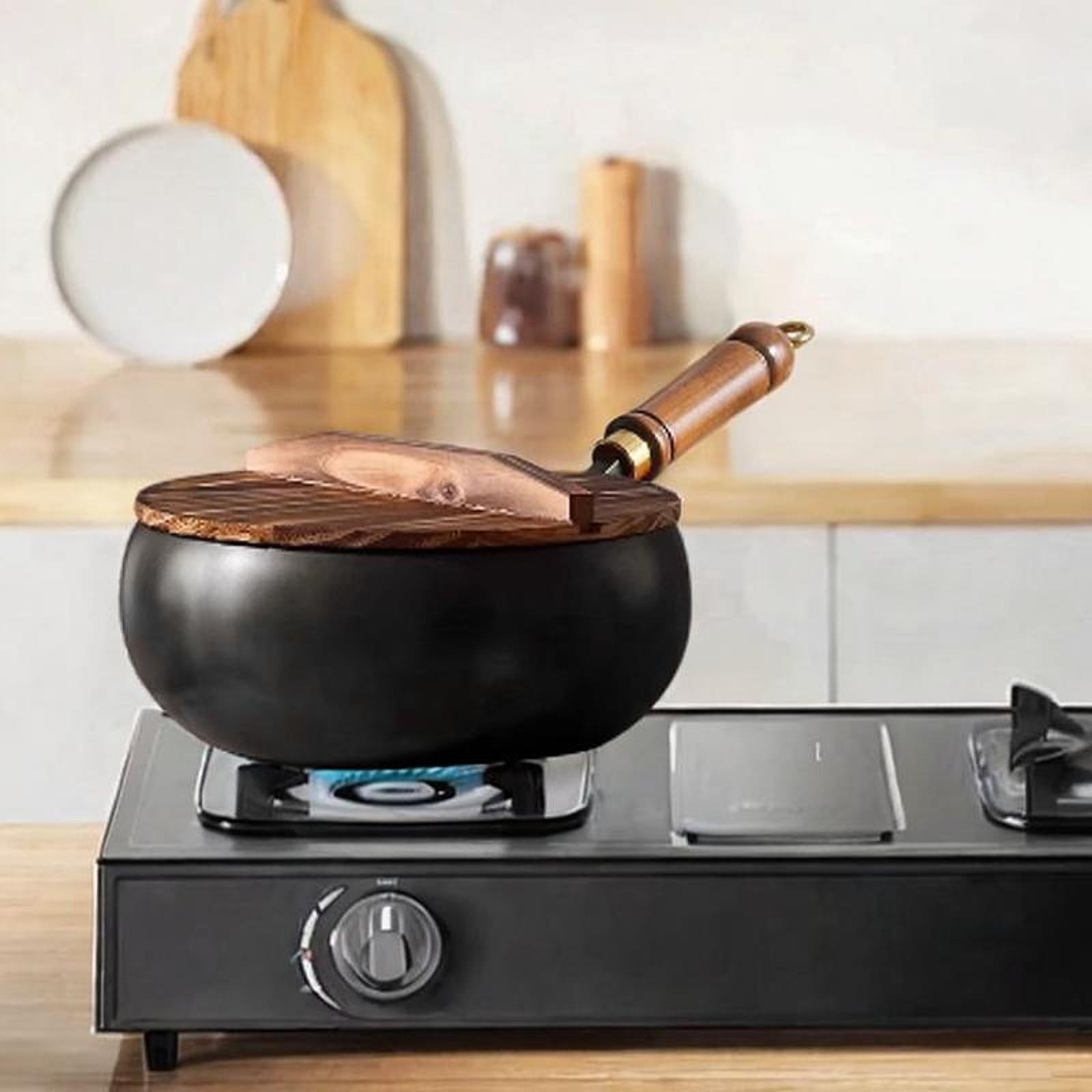 非コーティング中華鍋中華鍋木製蓋沸騰ハンドル調理器具ガス調理 - Camping Cooking Cast Iron のレビューと価格