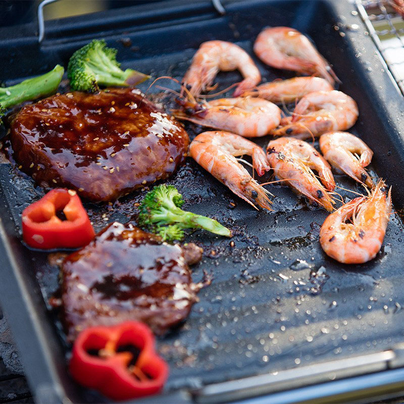 屋外用厚い四角グリルパン 2つのハンドル付き ポータブルノン - Camping Cooking Kitchen のレビューと価格
