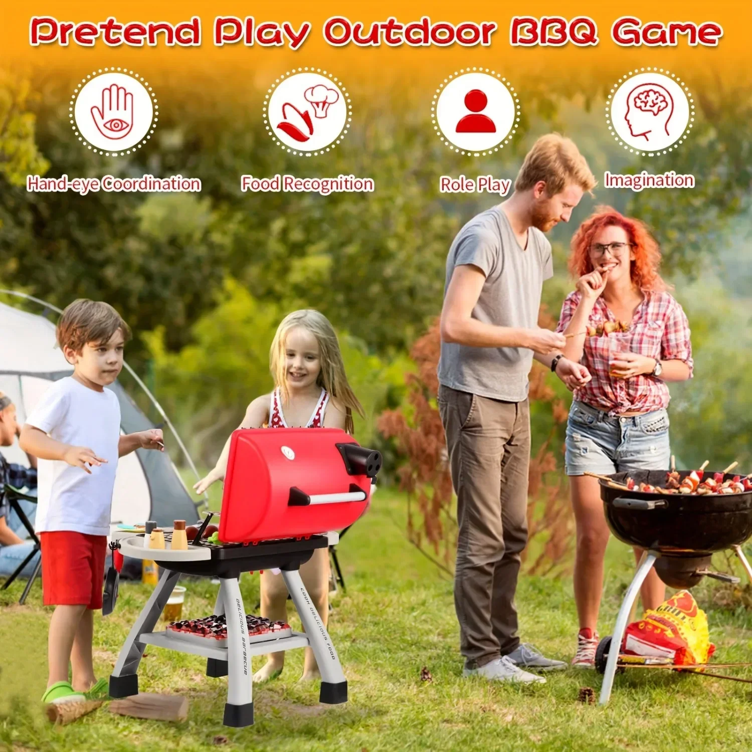 バーベキューグリルおもちゃセット子供用バーベキューごっこ遊び - Camping Cooking Gifts のレビューと価格