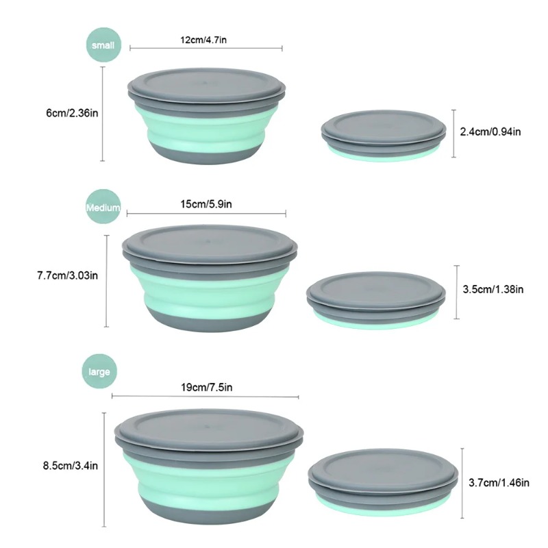 3個入りシリコン製折りたたみランチボックスセット、ピクニック - Camping Cooking Dishes のレビューと価格