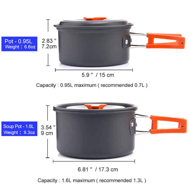 幅の屋外キャンプ調理器具セット、食器、調理カトラリー、調理器 - Camping Cooking Pot Set のレビューと価格