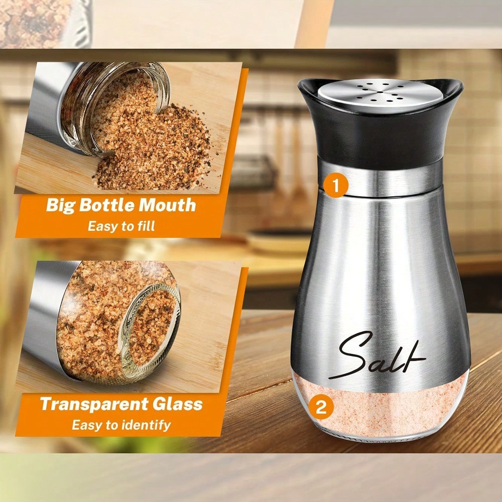 ステンレス鋼の蓋付きの塩とコショウのシェーカー、ガラス底、調 - Camping Cooking Gifts のレビューと価格