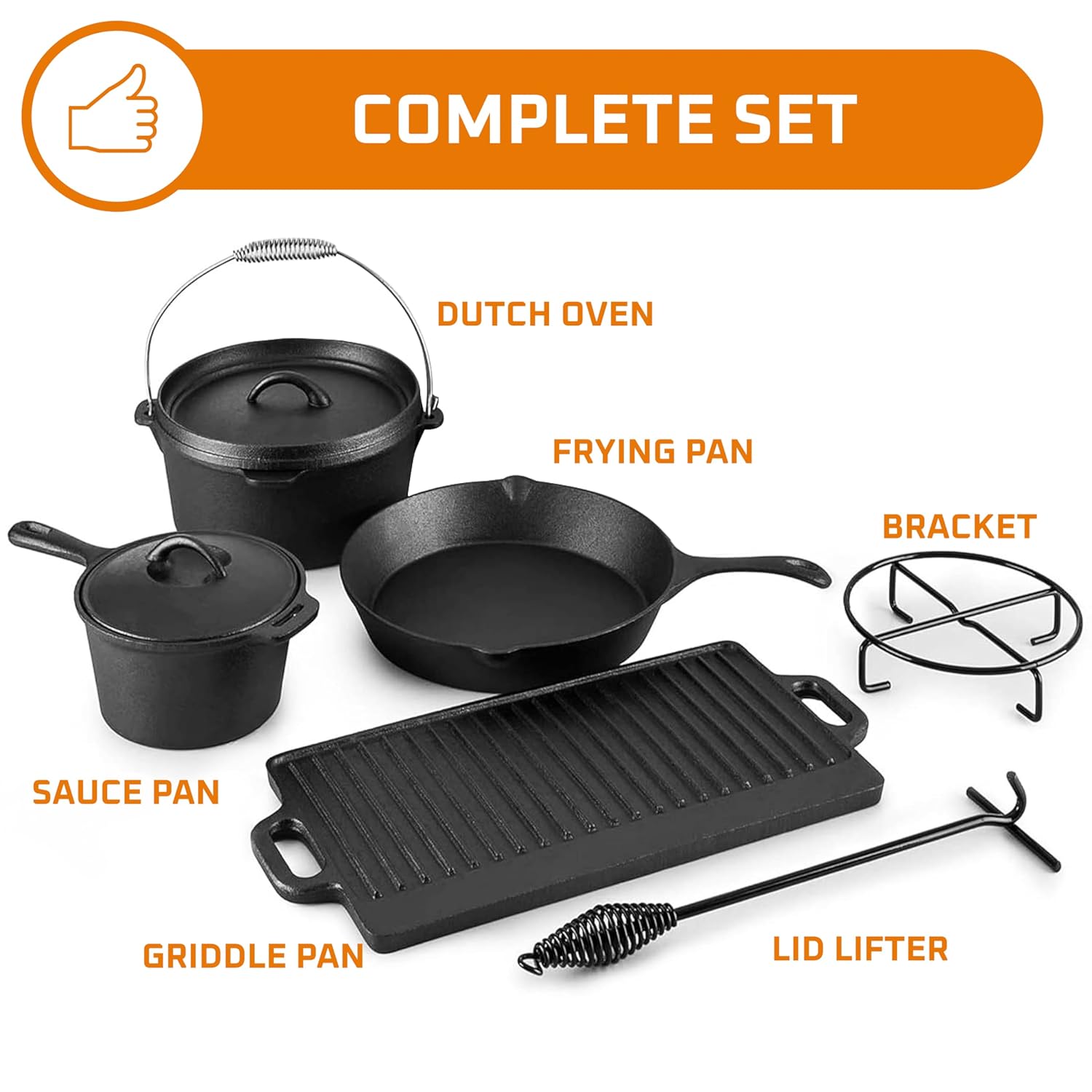 キャンプ用調理器具7点セット。 プレシーズン加工済みの鋳鉄製 - Camping Cooking Cast Iron のレビューと価格