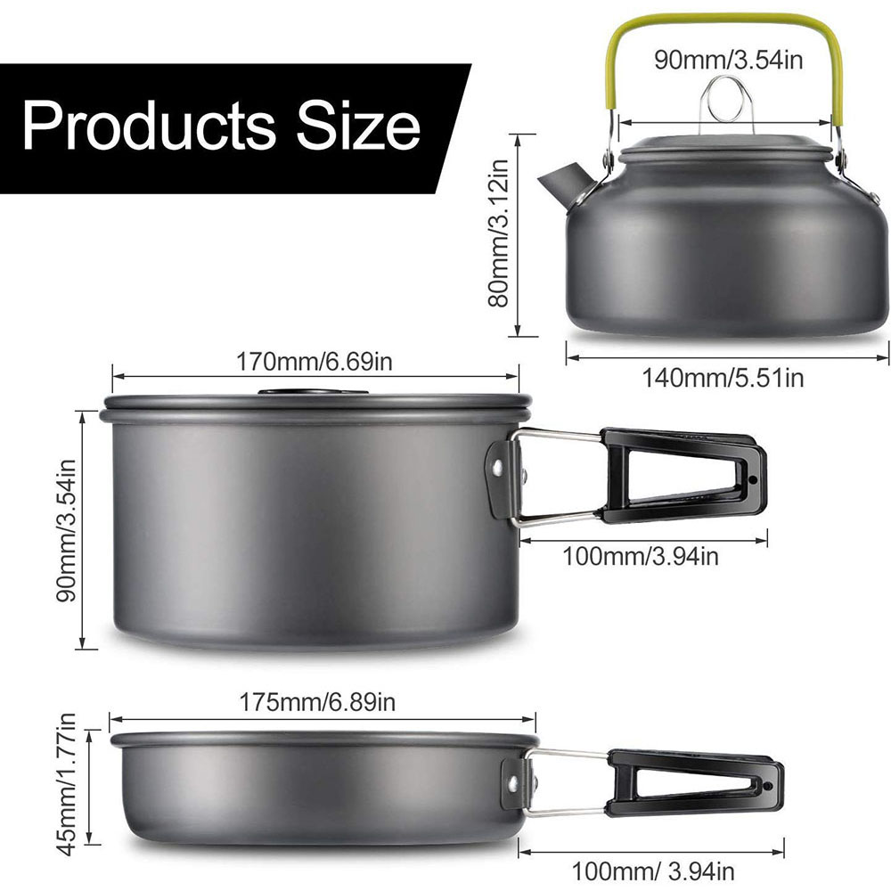アルミ合金製のアウトドアキャンプ用調理器具セット、鍋にこびり - Camping Cooking Pot Set のレビューと価格