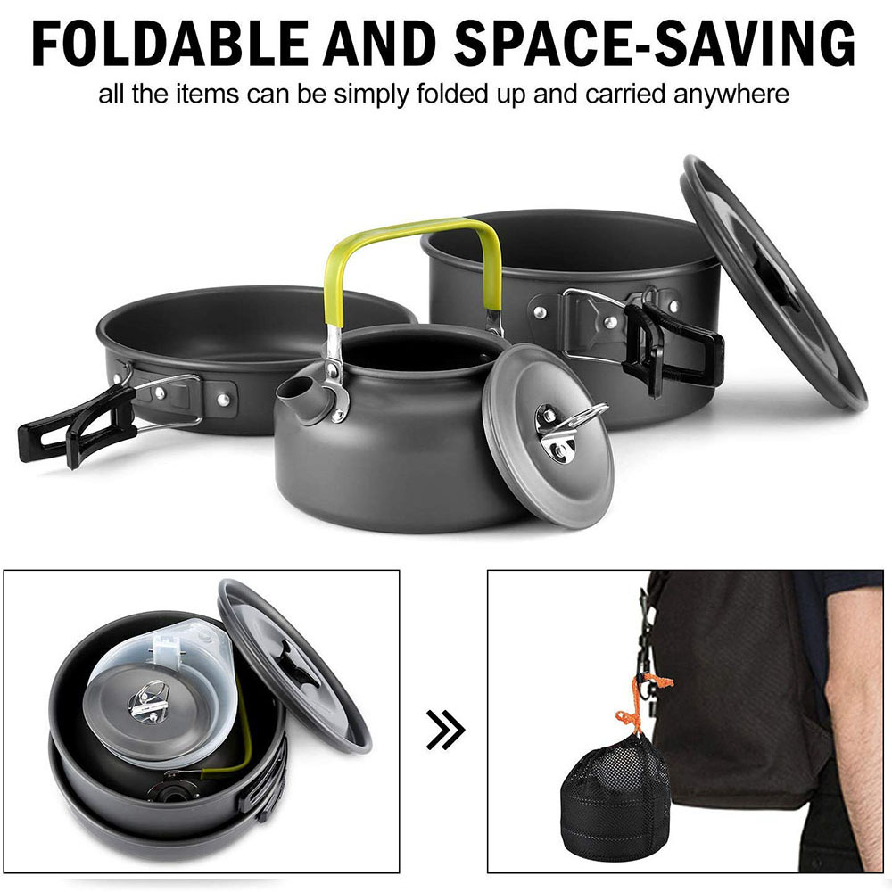 アルミ合金製のアウトドアキャンプ用調理器具セット、鍋にこびり - Camping Cooking Pot Set のレビューと価格