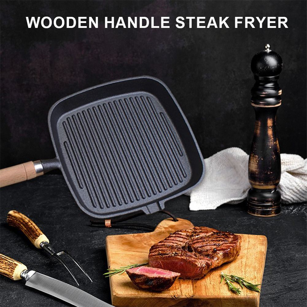 鉄製スキレットステーキパン 木製ハンドル付き 無塗装ノンステ - Camping Cooking Cast Iron のレビューと価格