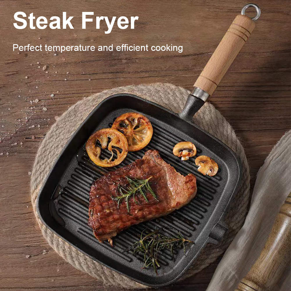 鉄製スキレットステーキパン 木製ハンドル付き 無塗装ノンステ - Camping Cooking Cast Iron のレビューと価格